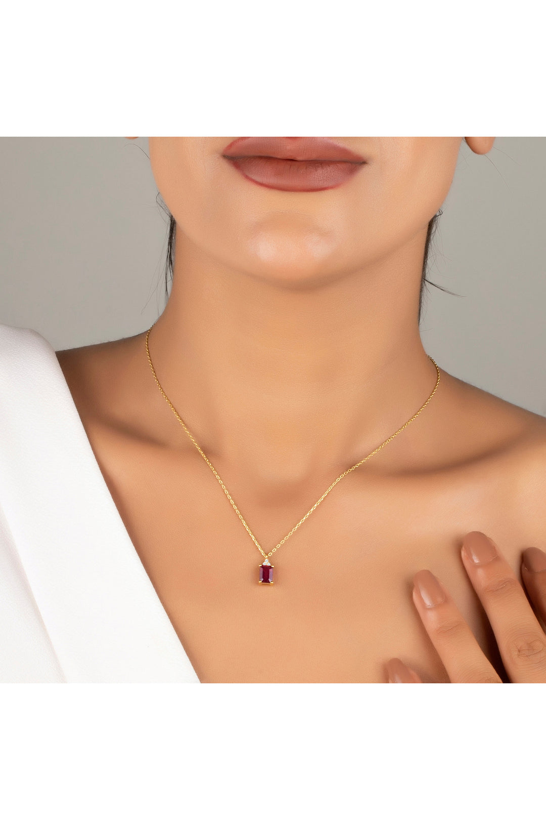 925 Ayar Baget Dikdörtgen Yakut Kolye, 14 Ayar Altın ve Rose Altın Kaplama, Kadınlara Günlük Hediye