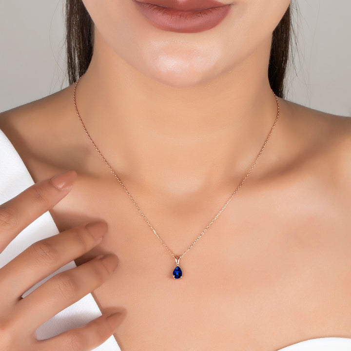925 Ayar Gümüş Damla Safir Kolye, 14 Ayar Altın Kaplama Kolye, Sevgiliye Anneye Doğum Günü Hediyesi