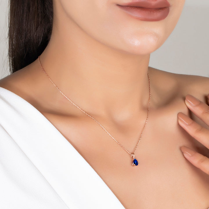 925 Ayar Gümüş Damla Safir Kolye, 14 Ayar Altın Kaplama Kolye, Sevgiliye Anneye Doğum Günü Hediyesi